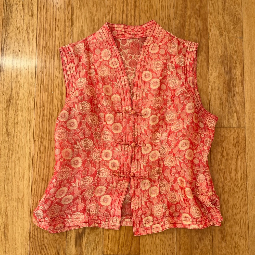 y2k coral brocade vest/crop top 🌸